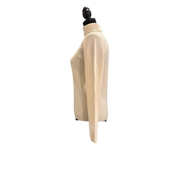 Women’s Cream Wool Ribbed Turtleneck Sweater Size Small - Picture 3 of 5